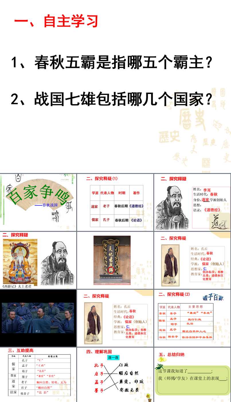 第二单元 夏商周时期：早期国家的产生与社会变革_第8课 百家争鸣_曲老师_第一课时_一等奖